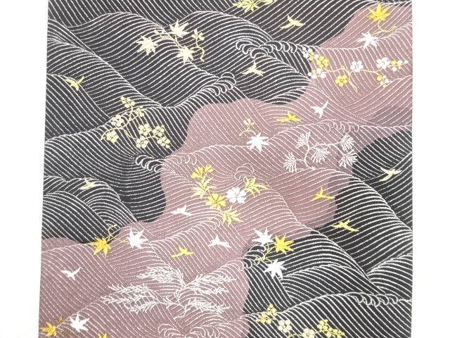  誉田屋源兵衛　小石丸　純金　荒波に花鳥模様織り出し　袋帯